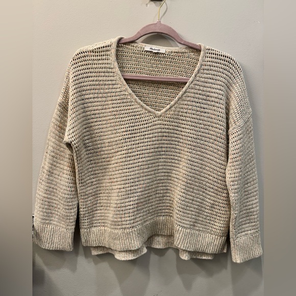 Madewell Sweaters - Madewell Women's Cream Speckled V-Neck Knit Crop Sweater